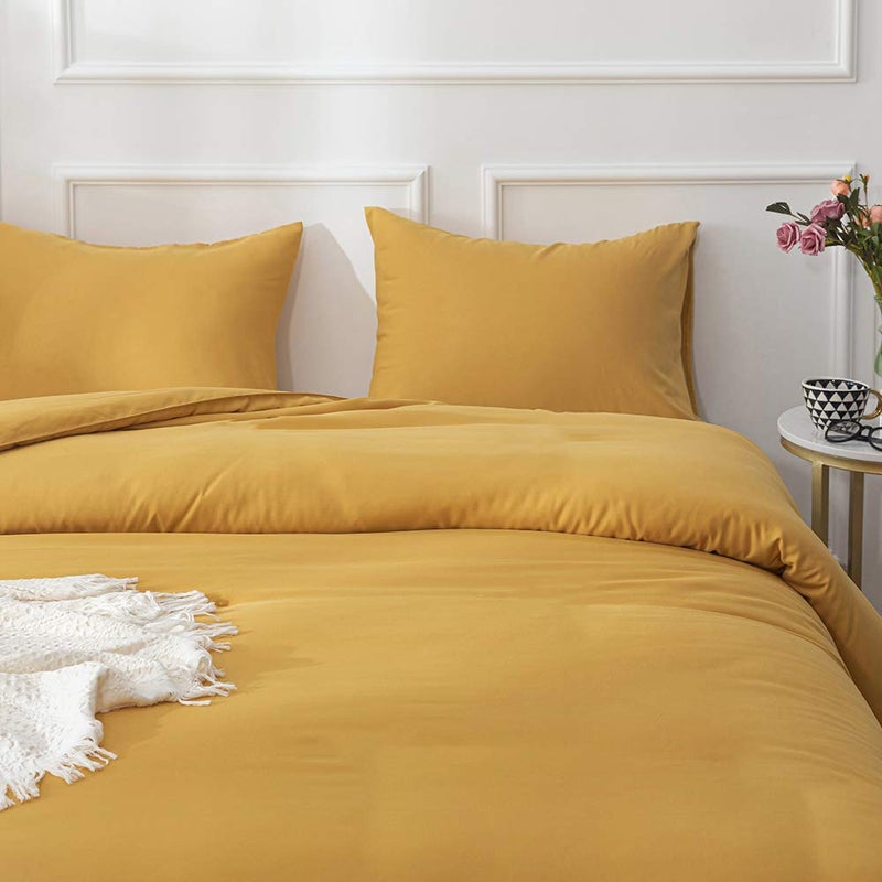 CLOTHKNOW Mustard Yellow King Size Comforter Set 3Pcs Yellow Bedding Comforter Sets Soft All Season Cozy Turmeric Comforter with 2 x Pillow Cases - Image 5